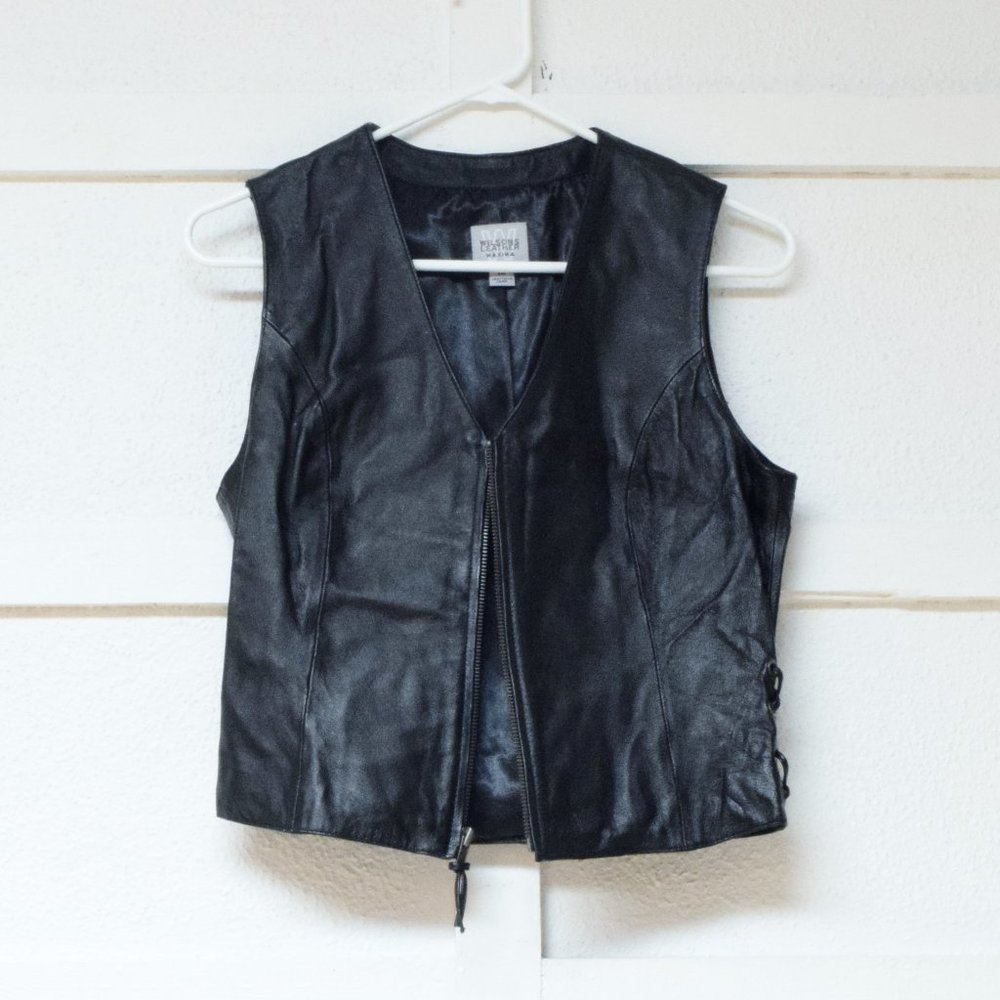 WILSONS LEATHER Maxima V-neck Zip Lace Up Leather Moto Motorcycle Vest | Size M